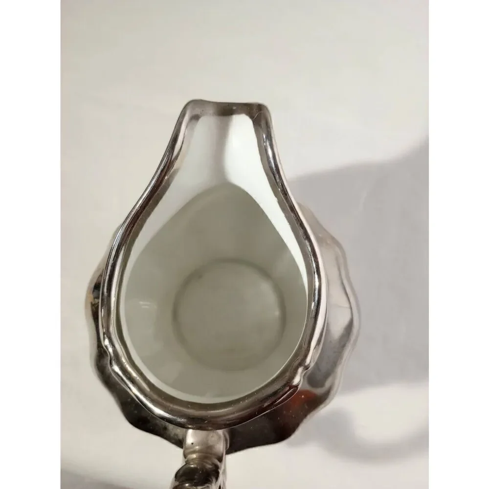 Vintage kronester Bavarian silver dipped porcelain creamer , unique